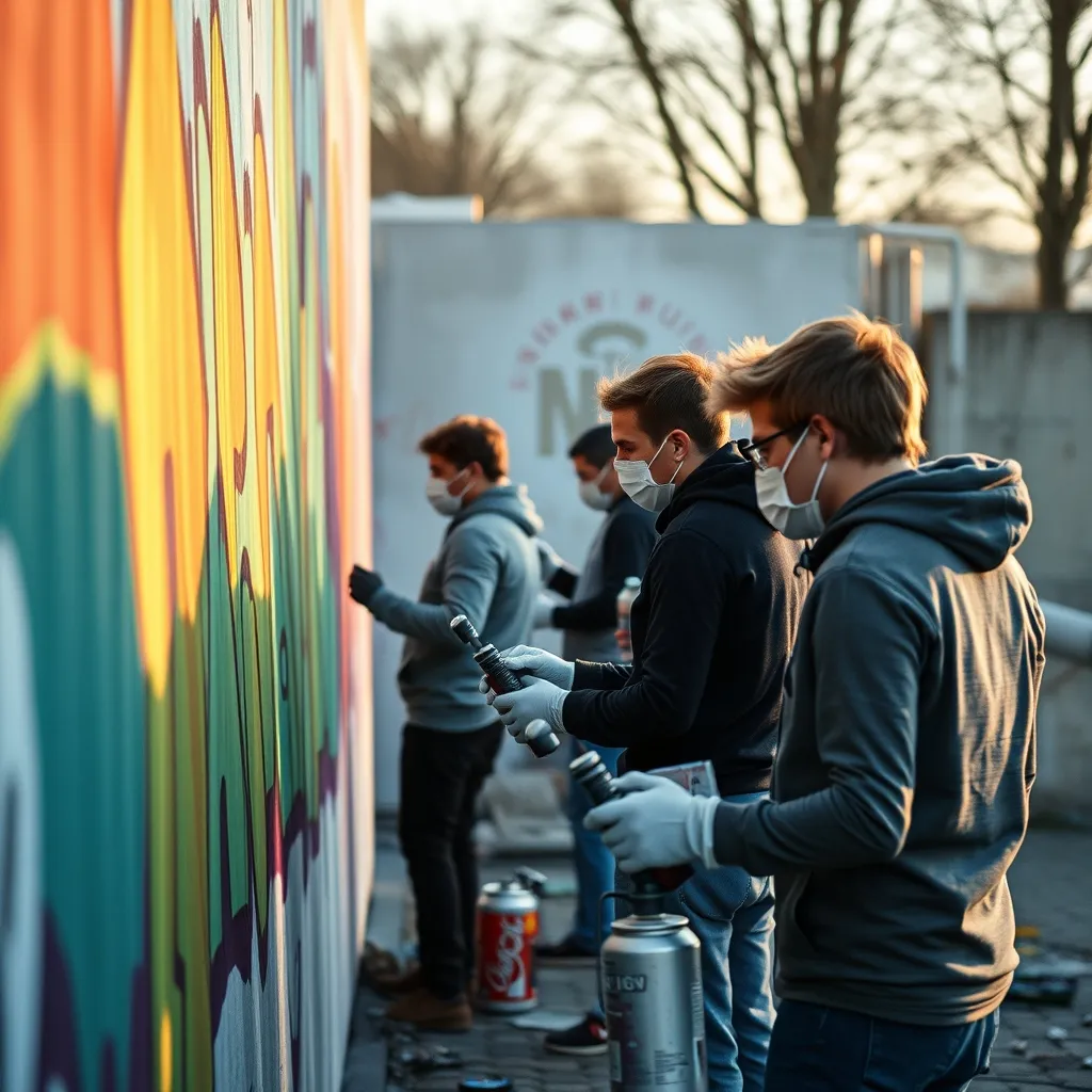 Séance de team building graffiti en plein air avec réalisation collective d'une fresque murale