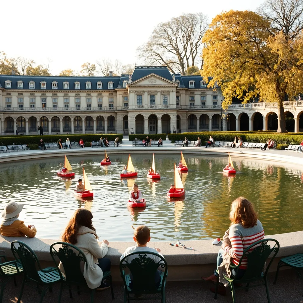 Le grand bassin rond du jardin des Tuileries, où les enfants font naviguer des bateaux à voile