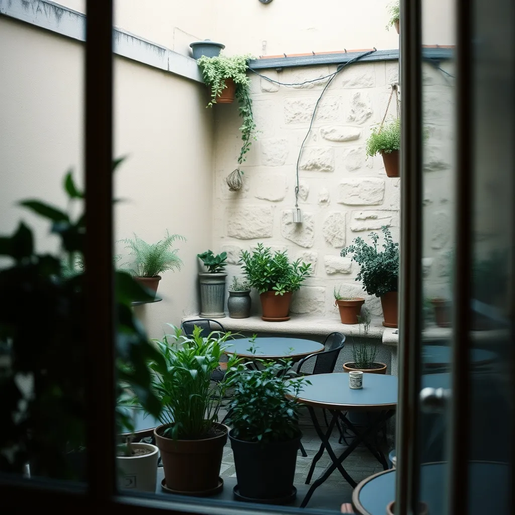La courette intérieure végétalisée du salon, visible depuis la salle principale