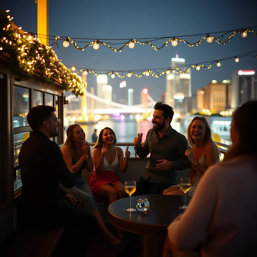 Soirée dansante sur le rooftop d'une péniche parisienne illuminée