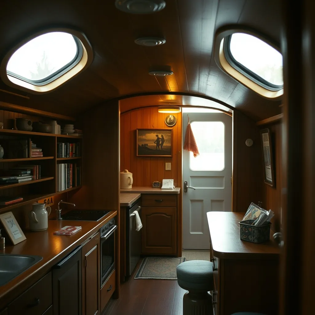 Intérieur d'une péniche habitable parisienne proposée en location entre particuliers