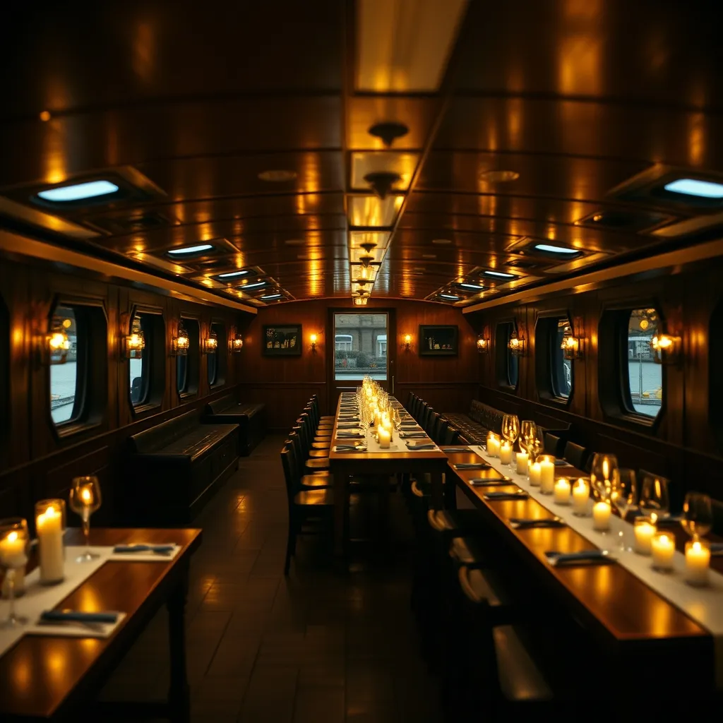 Intérieur d'une péniche hollandaise aménagée en salle de réception sur la Seine