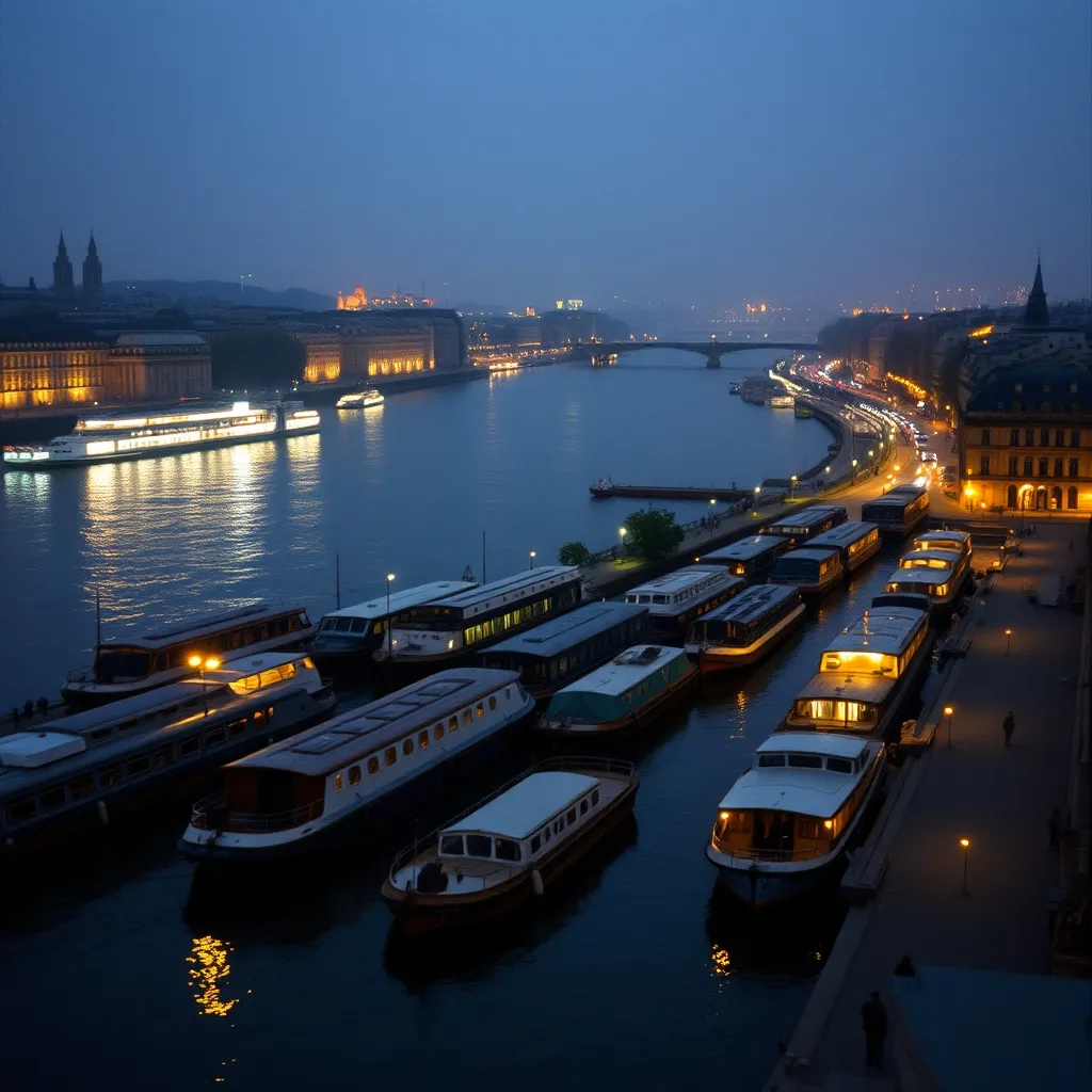Péniches amarrées le long du quai François-Mauriac dans le 13e arrondissement de Paris