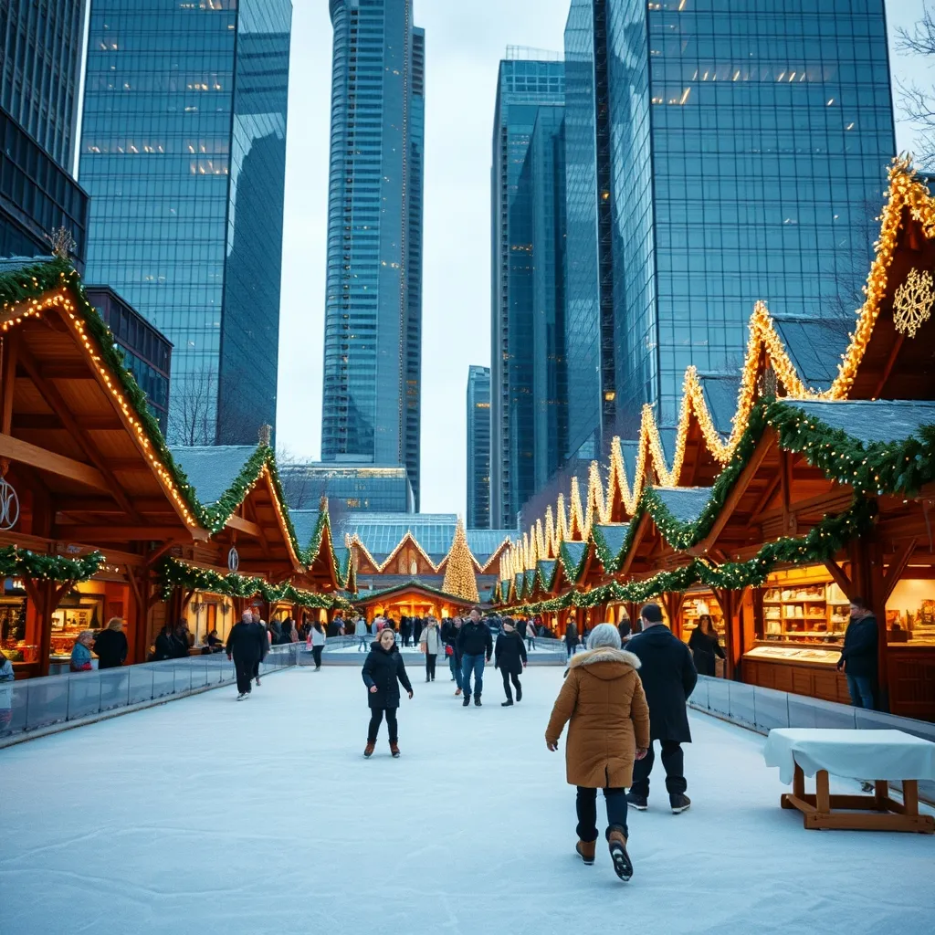 Le marché de Noël et la patinoire de La Défense sous les tours du quartier d'affaires