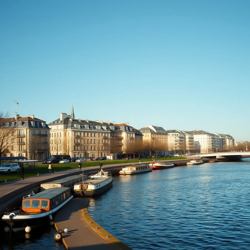 Le bassin de la Villette et ses péniches culturelles vus depuis le quai de l'Oise