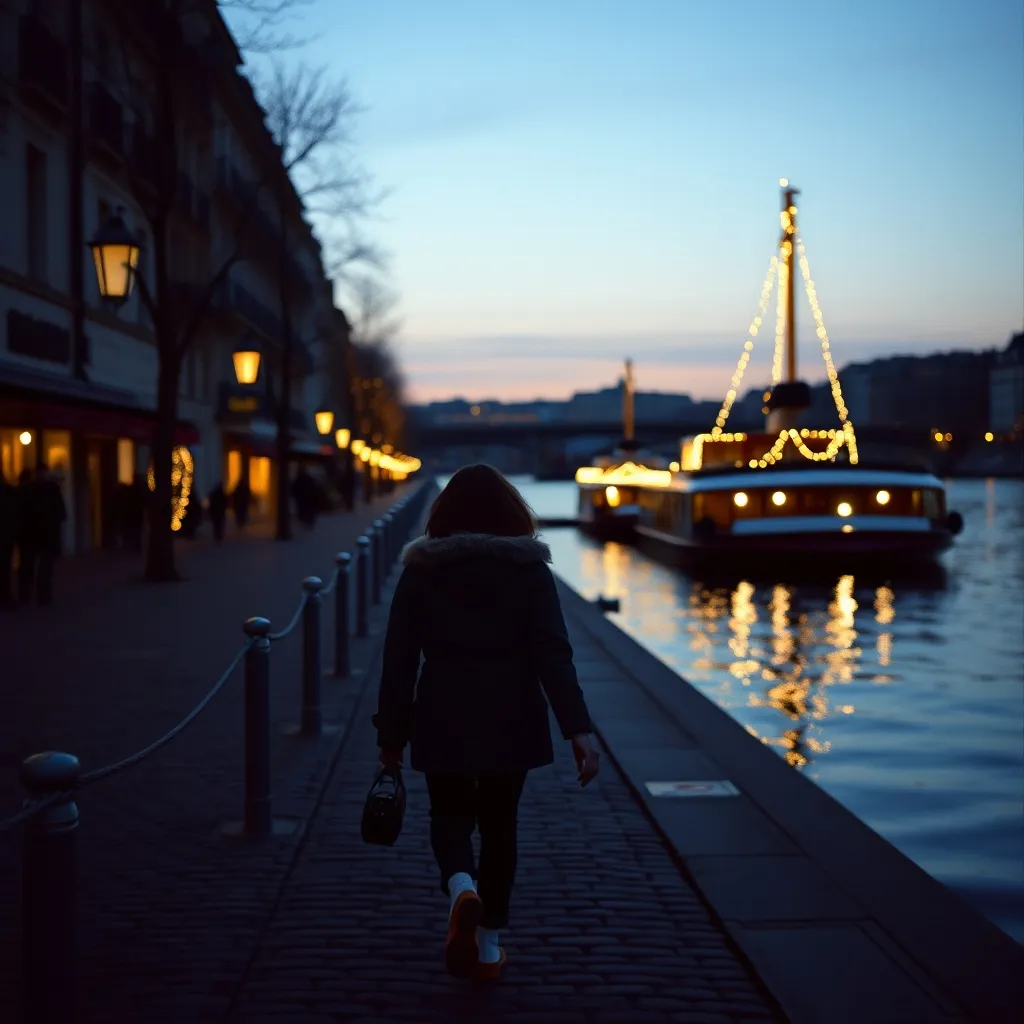 Accès au ponton d'embarquement d'une péniche festive amarrée sur les quais de Seine