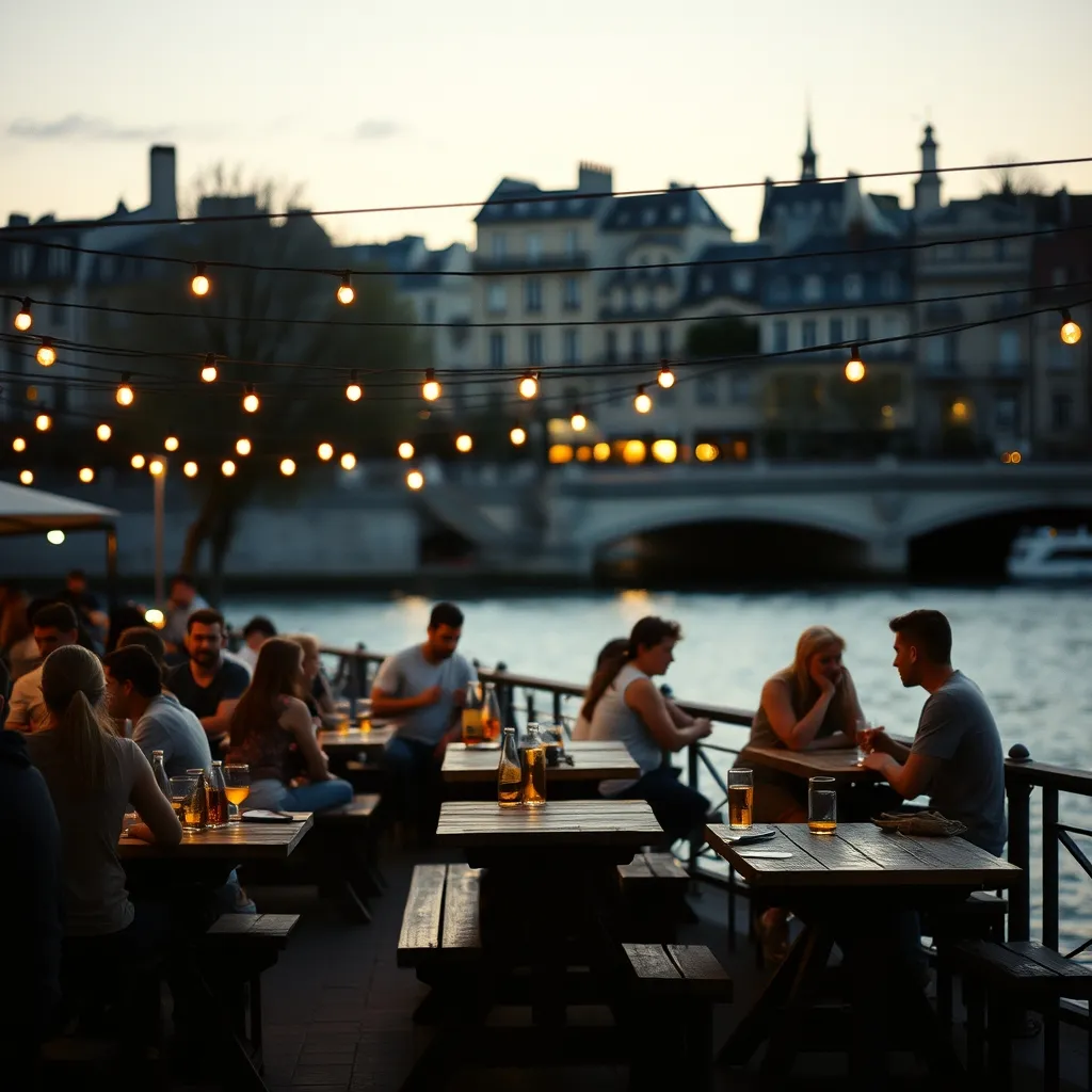 Ambiance guinguette sur les quais bas du 15e, un spot prisé pour l'apéritif face au fleuve en soirée d'été
