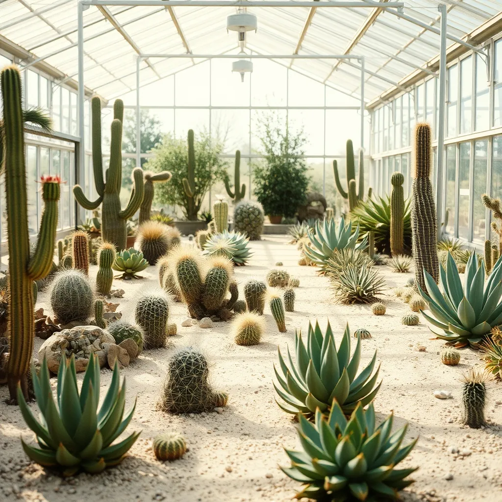 La serre des déserts et milieux arides, avec ses cactus et euphorbes aux formes sculpturales
