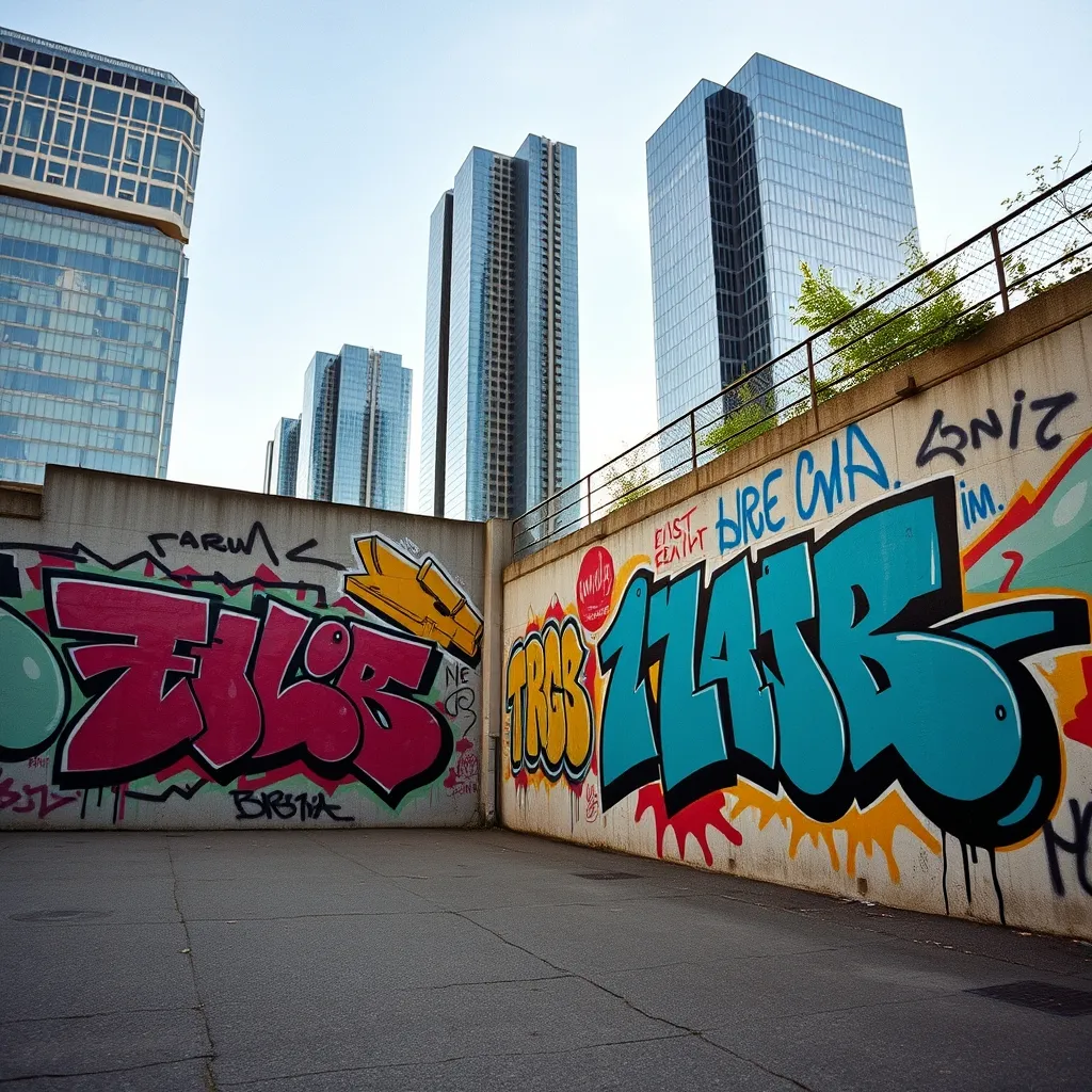 Fresque colorée à La Défense, dialogue saisissant entre art urbain et architecture contemporaine
