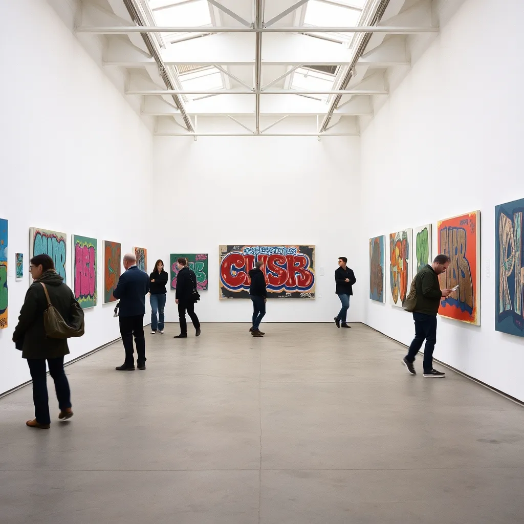 Intérieur d'une galerie parisienne spécialisée en art urbain proposant un accès gratuit au public