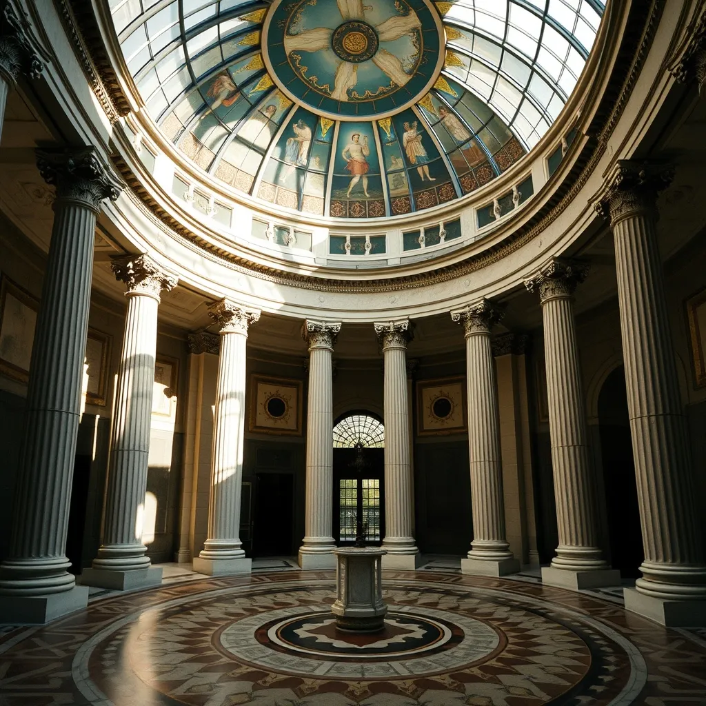 Les mosaïques au sol et les colonnes corinthiennes de la galerie Vivienne