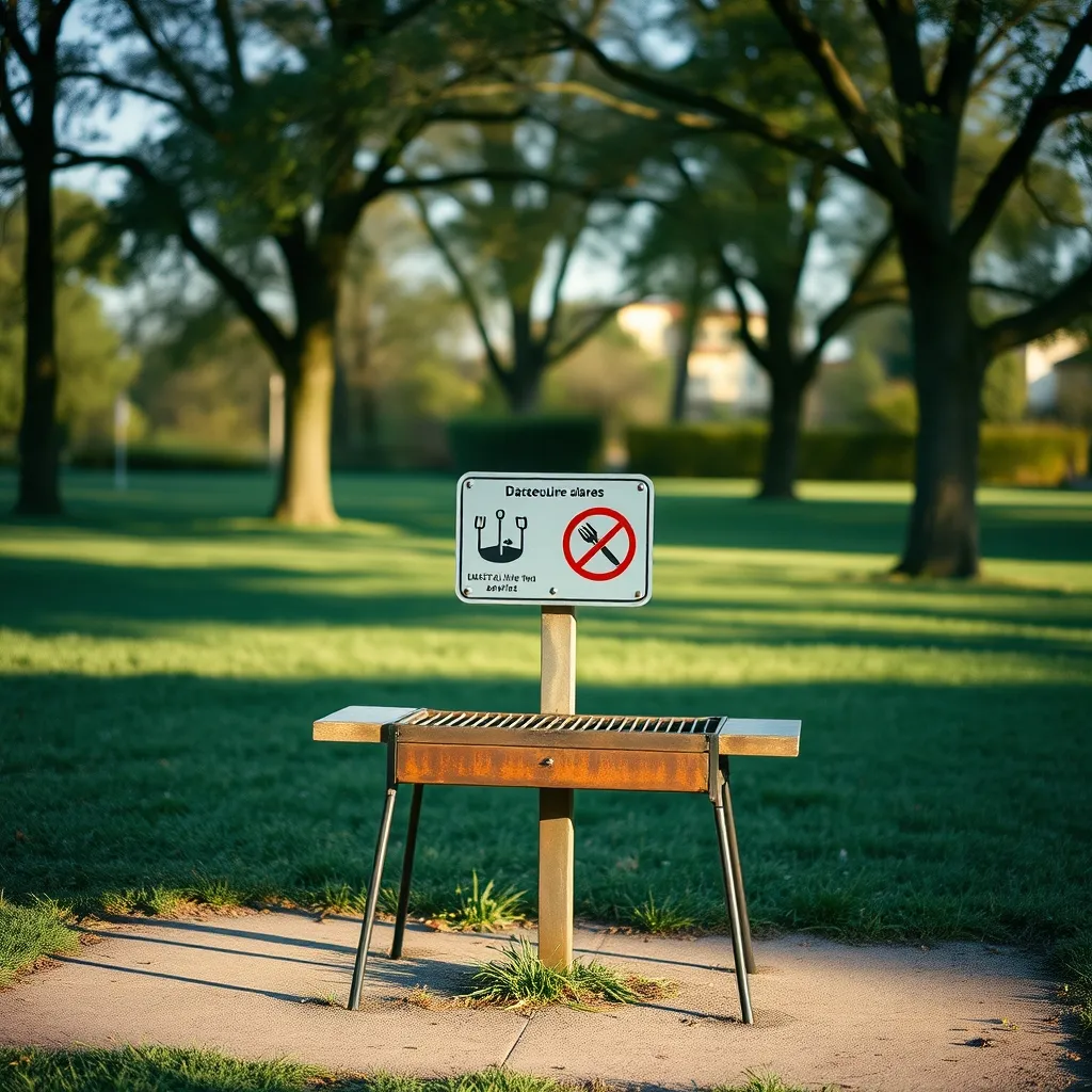 Une zone barbecue balisée dans un parc départemental francilien avec sa signalétique réglementaire