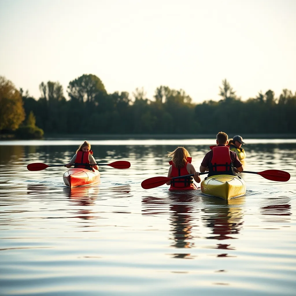 Séance de kayak encadrée sur le plan d'eau principal de la base