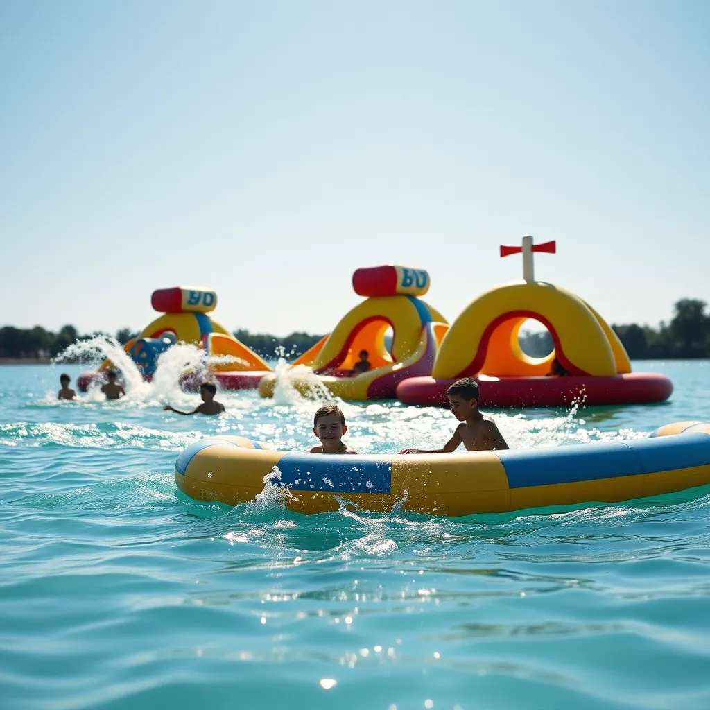 Les jeux d'eau gonflables sur le plan d'eau, attraction phare de la saison estivale