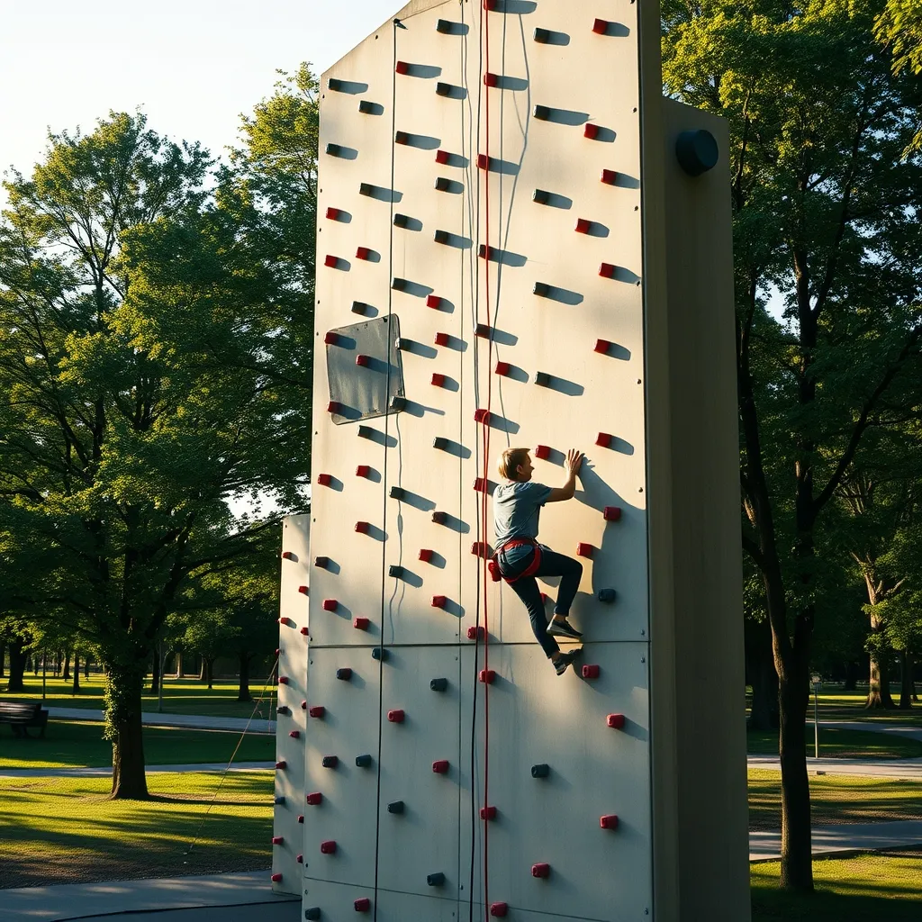 Le mur d'escalade extérieur de la base, homologué FFME et accessible aux débutants comme aux grimpeurs confirmés