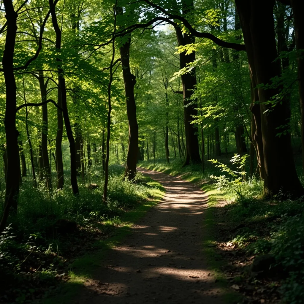 Sentier de randonnée dans la forêt de la Trappe, accessible depuis la base de loisirs