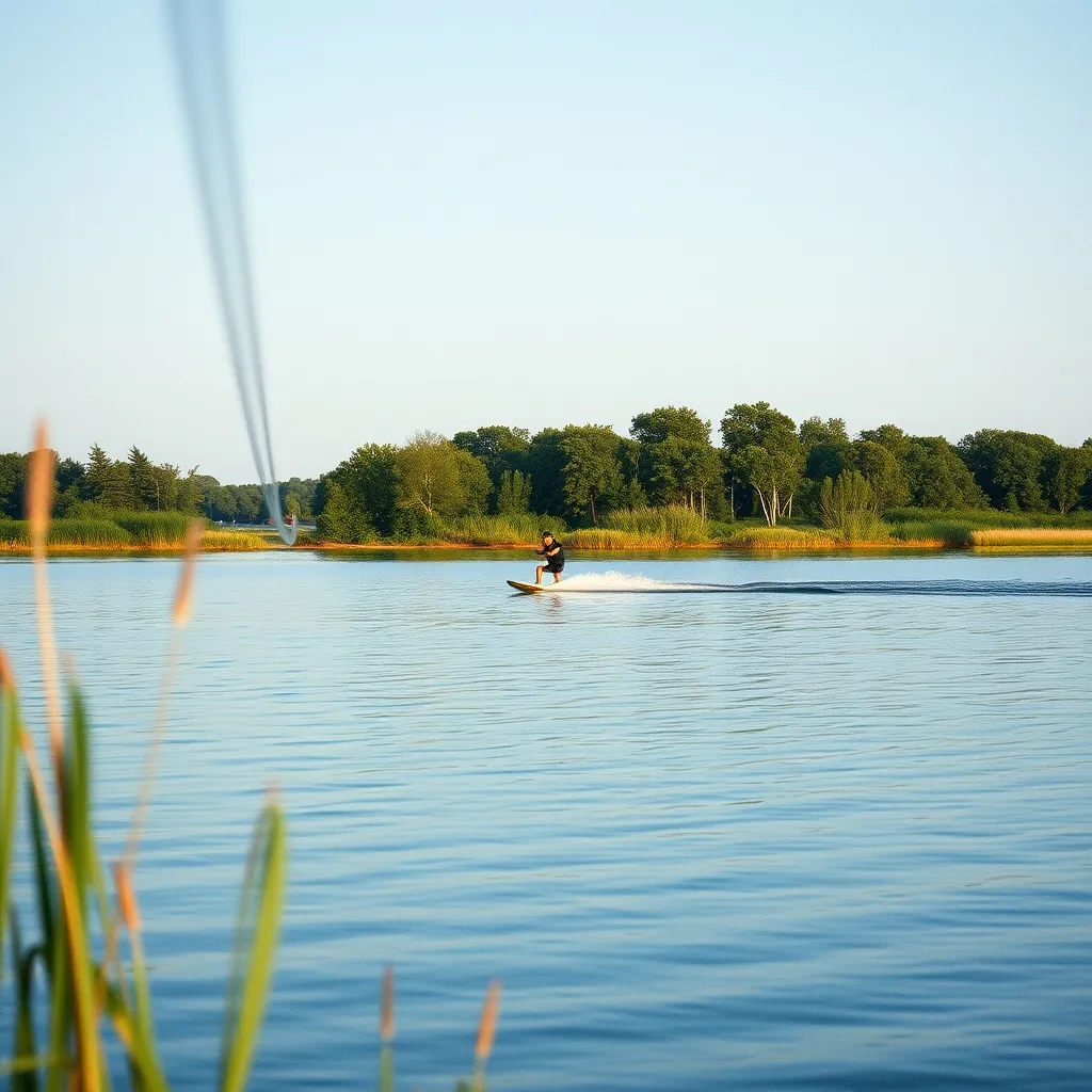 Le téléski nautique permet de pratiquer le wakeboard sans bateau sur le plan d'eau principal