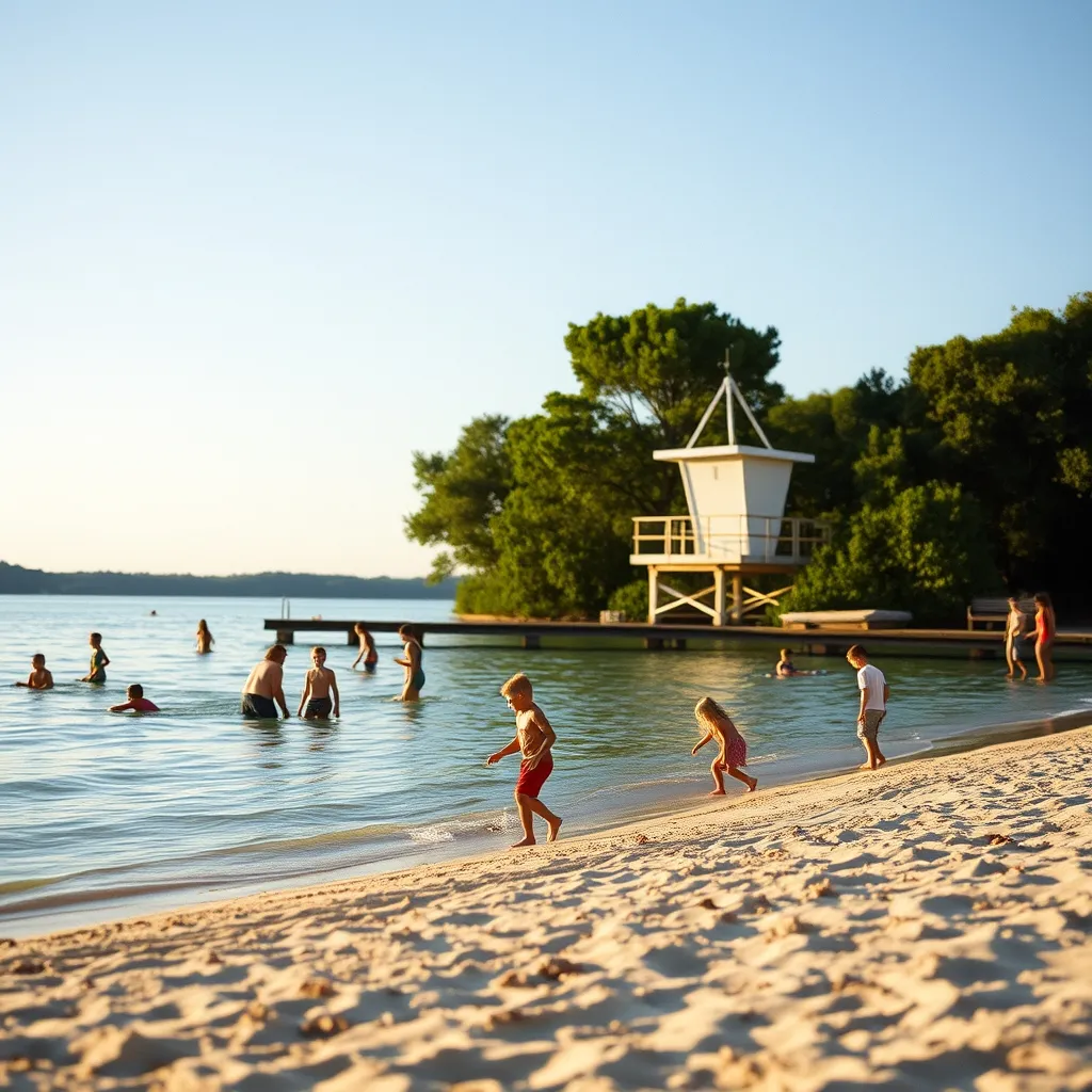 La plage surveillée de l'île de loisirs, ouverte de mi-juin à début septembre