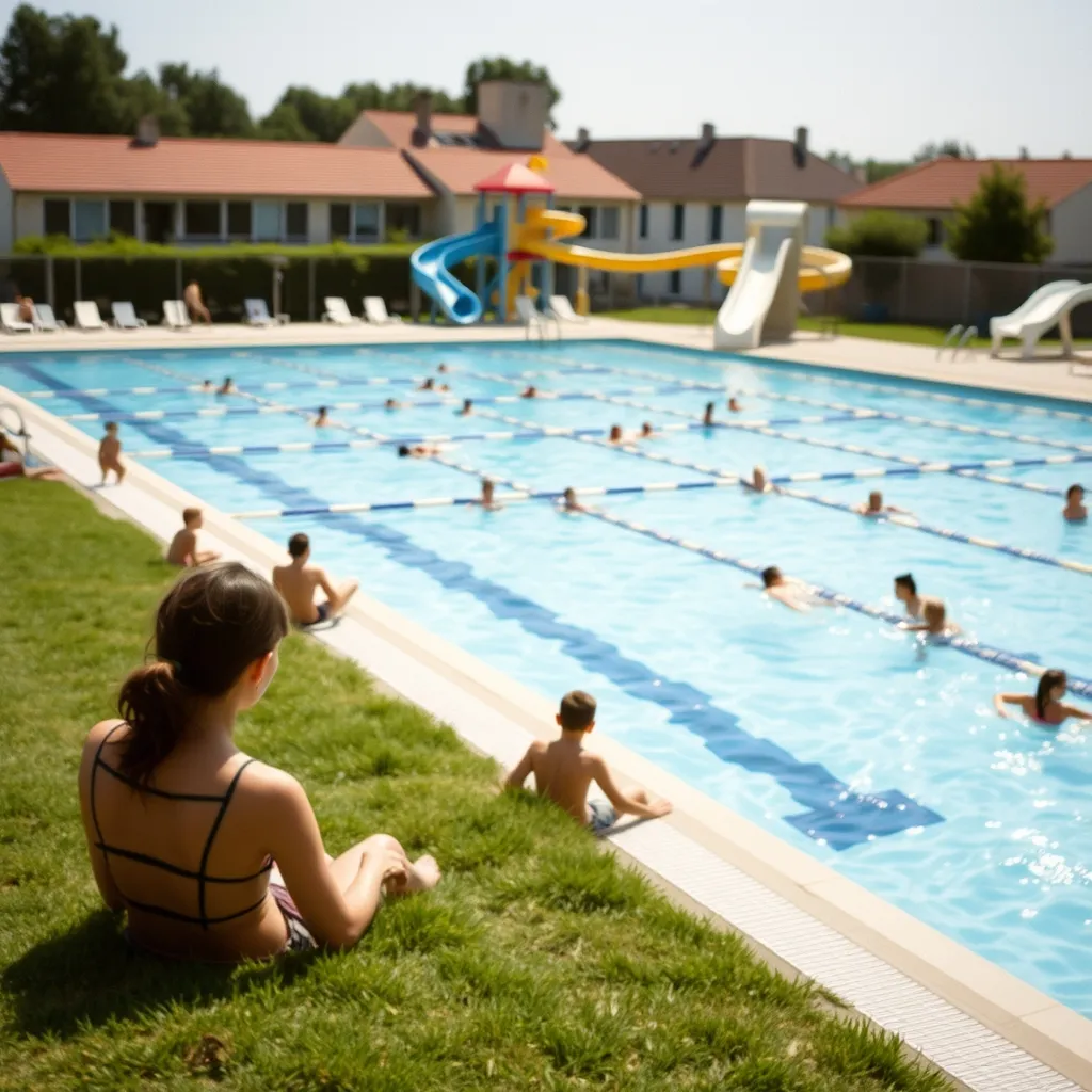 Le complexe aquatique en plein air avec le bassin de 50 mètres et l'espace toboggans