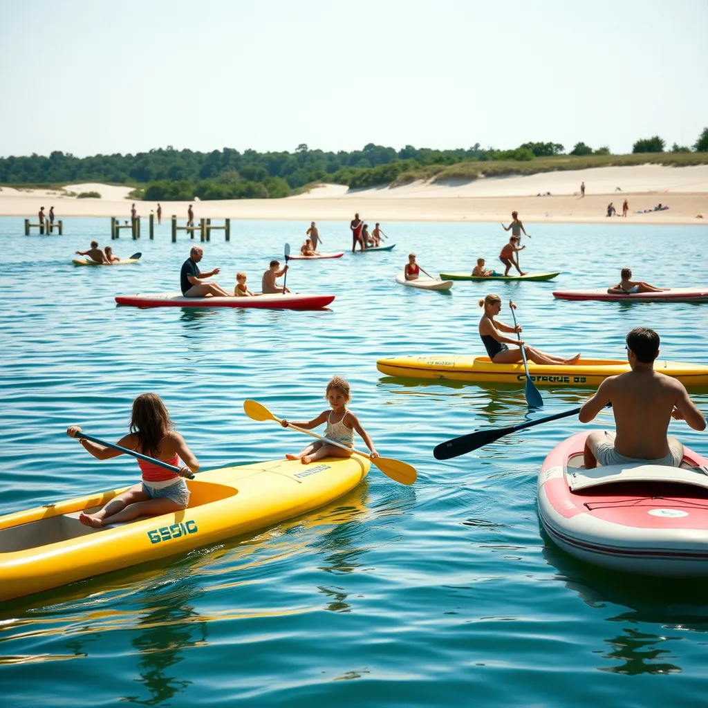 Stand-up paddle et pédalos sur le lac principal de Vaires-Torcy en pleine saison estivale