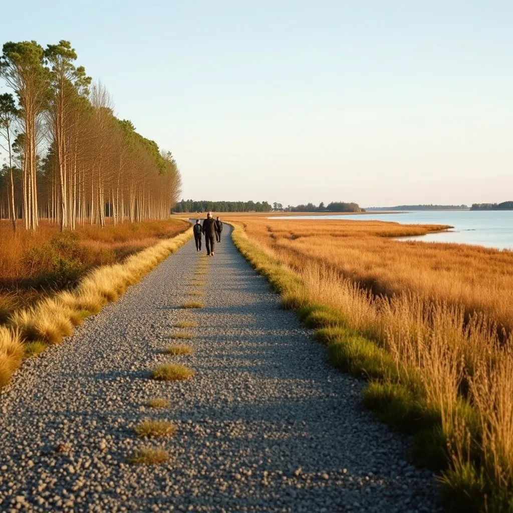 Le sentier de randonnée qui longe les berges de l'étang Chabaud-Latour