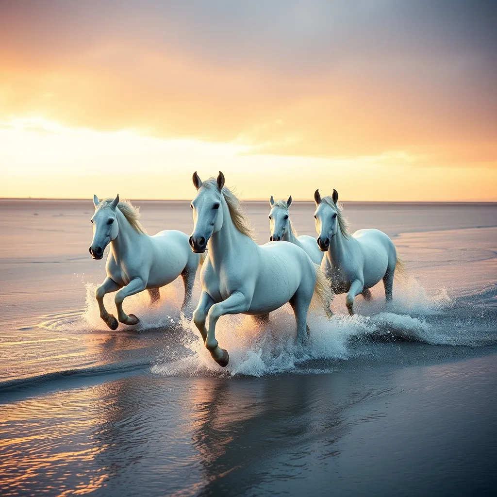 Les chevaux camarguais en liberté sur la plage, symbole emblématique de la région