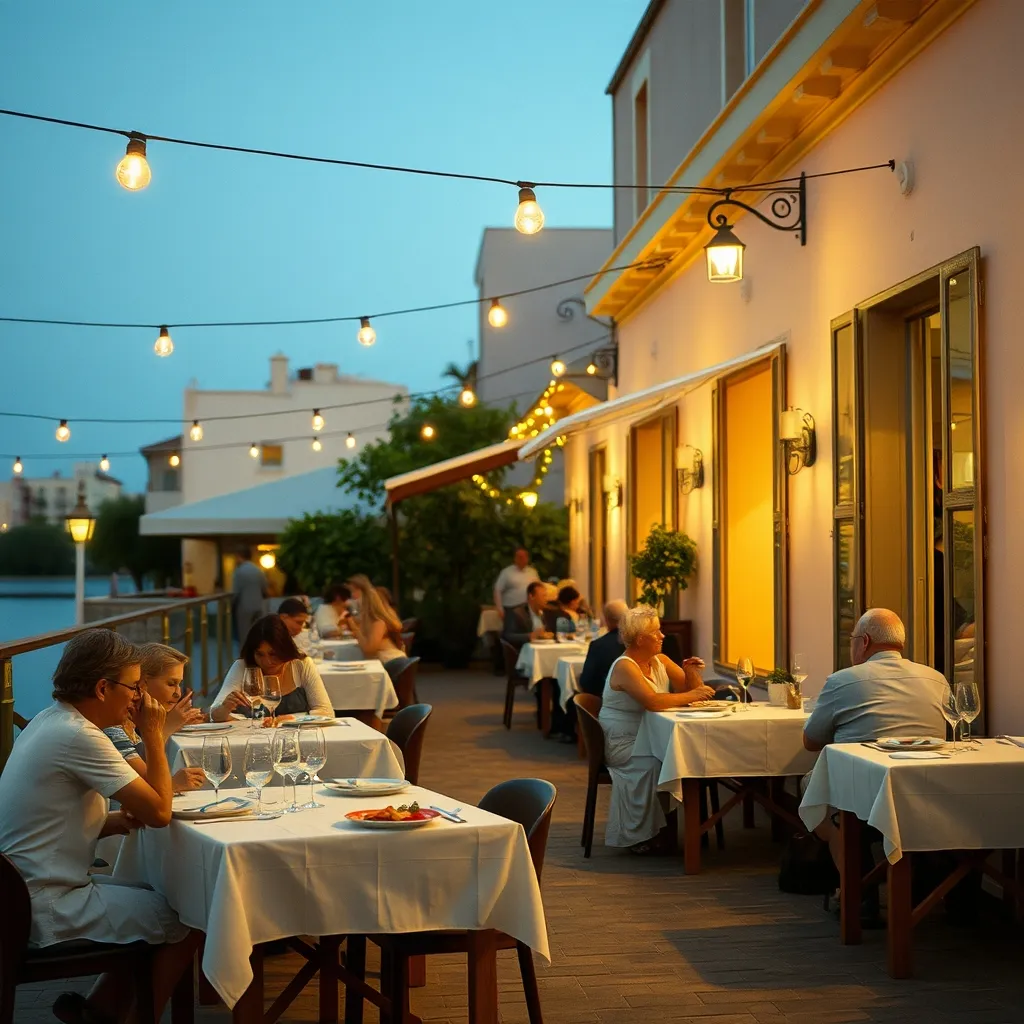 Une terrasse de restaurant aux Saintes-Maries-de-la-Mer où déguster la gardianne de taureau