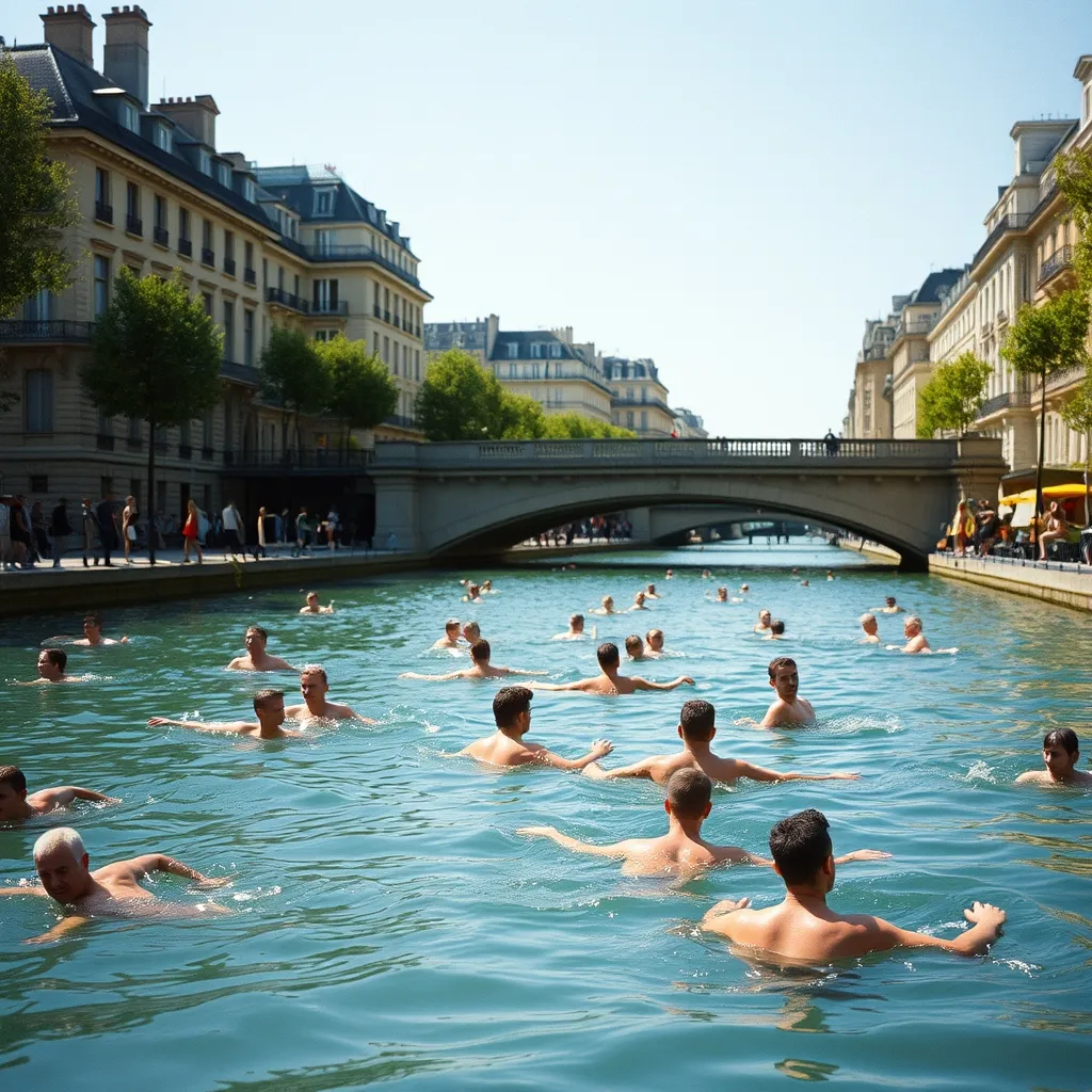 Baigneurs dans le bassin de la Villette à Paris, l'un des rares sites urbains autorisés